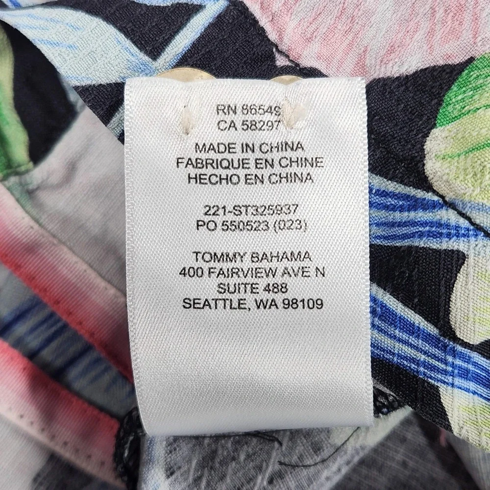 Tommy Bahama Silk Shirt Mens Large Tropical Floral Hawaiian Button Up Black - Picture 11 of 12